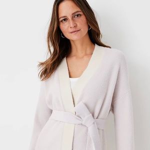 Ann Taylor wrap sweater — lavender and cream